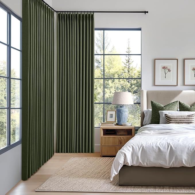 MIULEE Olive Green Pinch Pleated 100% Blackout Linen Curtains 40x63 Inches | - Image 2