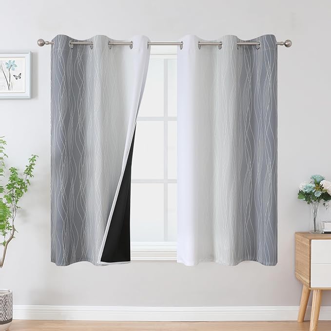 Estelar Textiler Grey and Greyish White Blackout Curtains 54 Inch Length by ESTELARTEXTILER