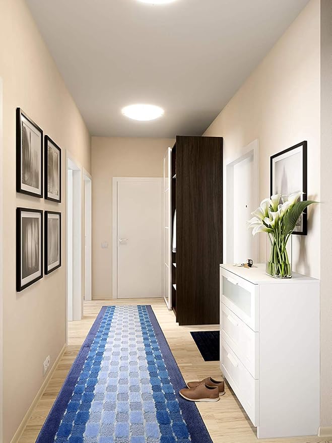34 Ft Blue Extra Long Hallway Runner Rug, Custom Size, Non Slip Washable | - Image 3