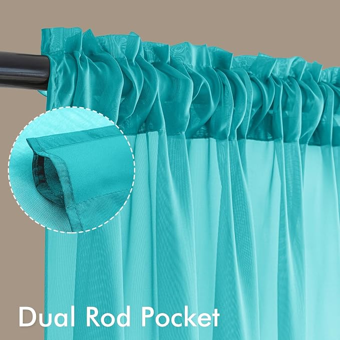 MIULEE Turquoise Sheer Curtains 84 Inches Long, 4 Panels Set, Light Filtering - Image 3