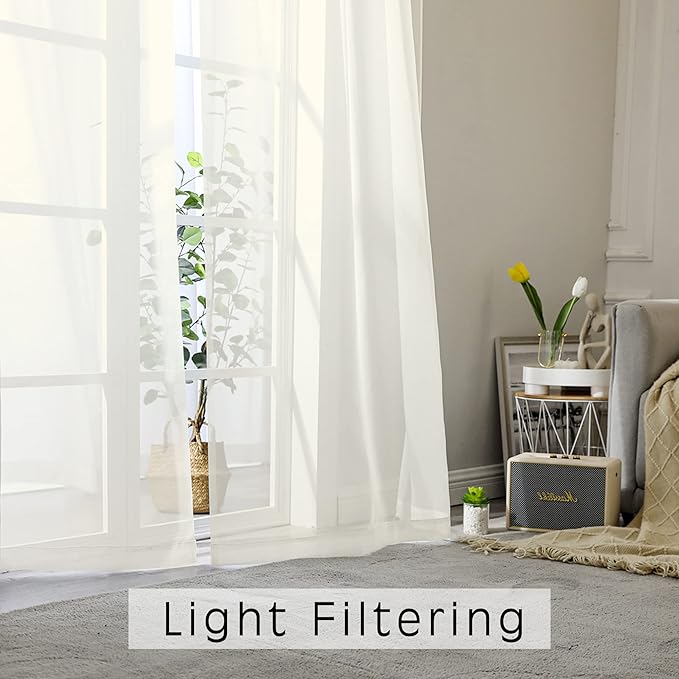 Ivory Sheer Valance for Kitchen Windows Set of 2, Small Modern Rod Pocket Voile - Image 3