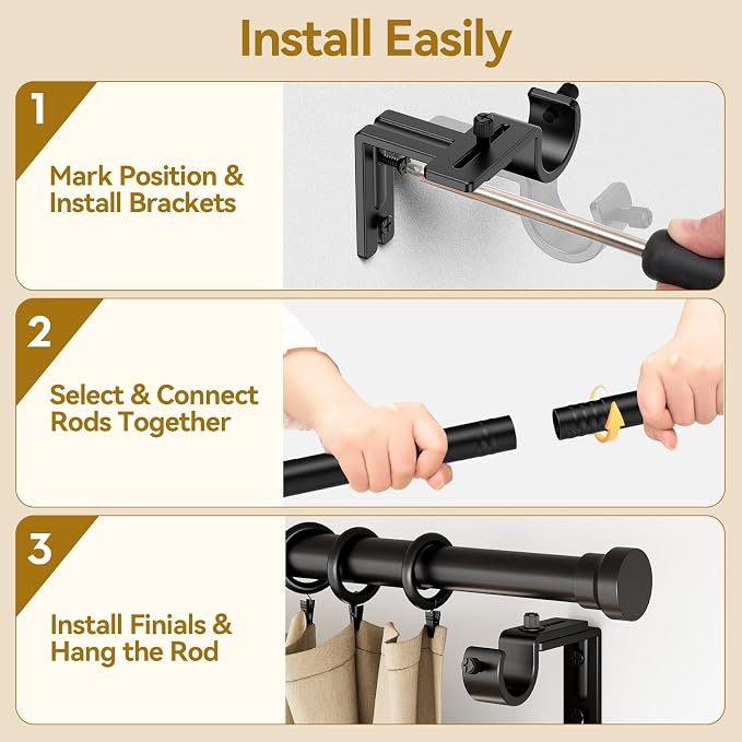 YaFex Curtain Rods 32-58 Inch, Heavy Duty 1 Inch Adjustable Curtain Rod - Image 8