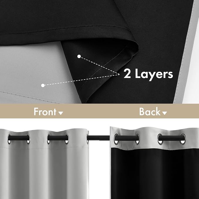 MIULEE Light Grey 100% Blackout Curtains - Image 3