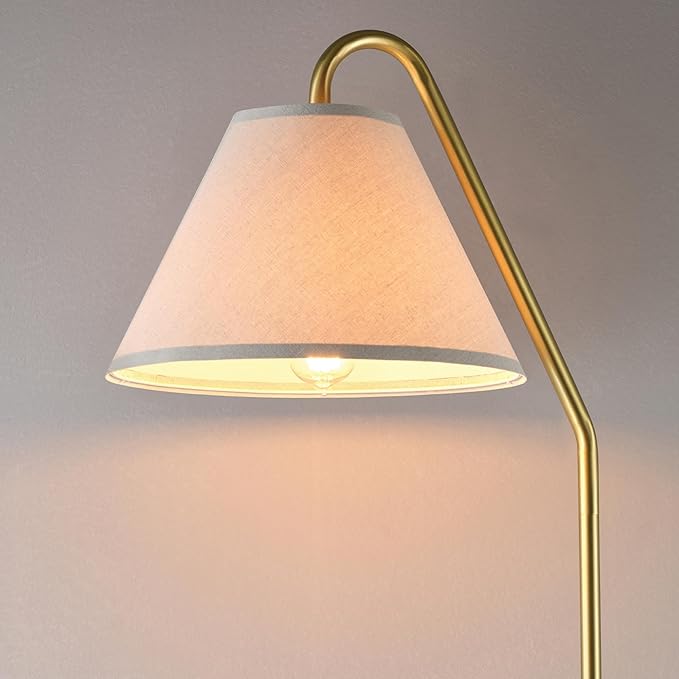 GLOBE Electric 61000147 62" Floor Lamp, Matte Brass, Beige Fabric Shade, On/Off Rotary Switch on Socket, 6-Foot Clear Cord, Reading Light, Bedroom, Living Room, Home Decor