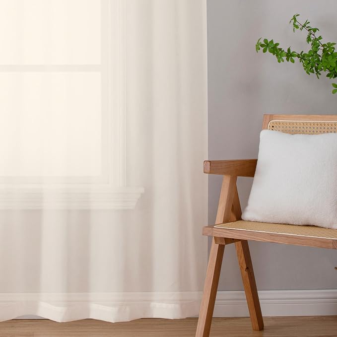 Chyhomenyc Cream Sheer Curtains 54 Inch Long 2 Panels, Short Voile Sheer Drapes - Image 4