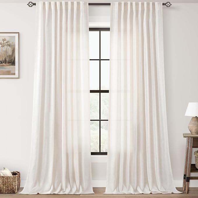 2 Panels Set Cream Linen Curtains 132 inches Long by Jolilight
