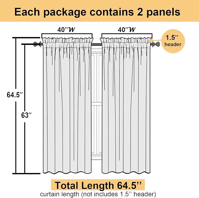 Taupe Sheer Curtains 63 Inch Length 2 Panels, Airy & Breathable Solid Voile Tan - Image 3