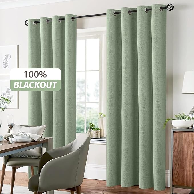 Yakamok Light Sage Green Linen Curtains 100% Blackout 90 Inches Long, Room - Image 7