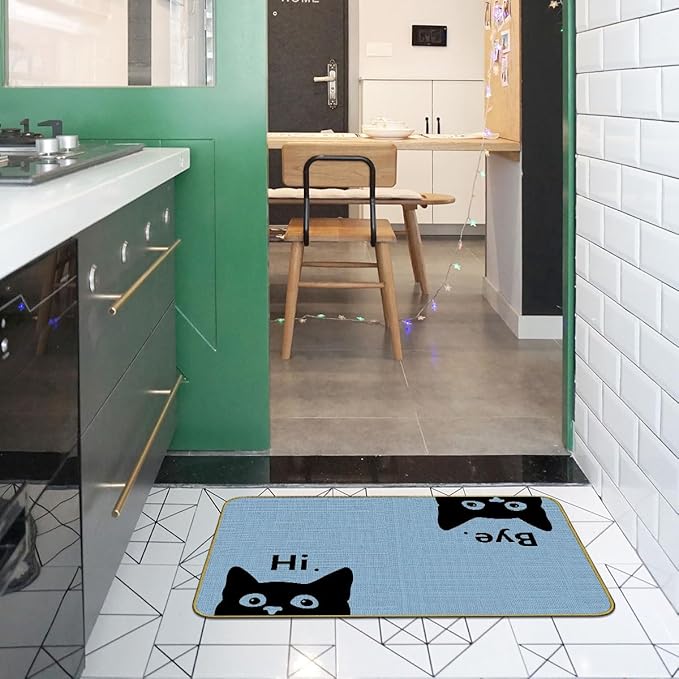 Mingnei Hi Bye Cat Welcome Doormat Door Mat for Home Kitchen Entrance,Cat Door Mat,Funny Black Lover Floor Mats for House Front Indoor Inside Outdoor Outside Entryway Rug 30x17 Welcome Mat (Color-4)