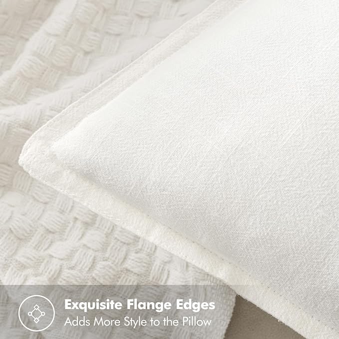 MIULEE Decorative Linen Euro Sham Pillow Covers 28x28 Inch Cream White Boho - Image 2