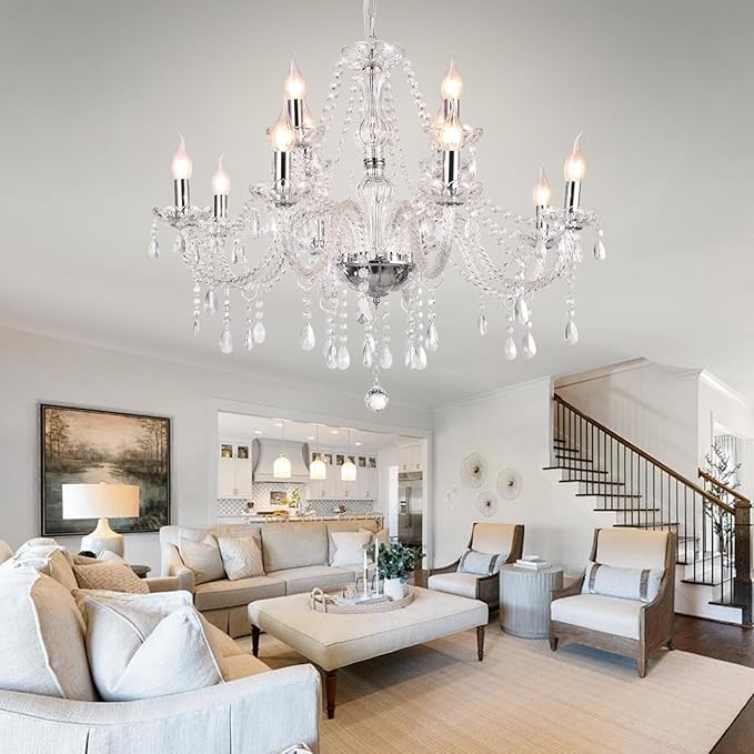 Modern Elegant 15 Lights K9 Crystal Glass Chandelier Pendant Ceiling Lighting European Style for Dining Living Room Bedroom Transparent,15 E12 Bulbs Required