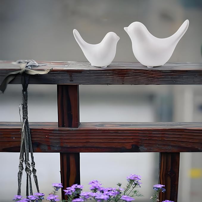 Notakia Small White Birds Statues Home Decor Modern Style Decorative Ornaments for Living Room, Bedroom, Office Desktop, Cabinets (2Pcs White Birds)