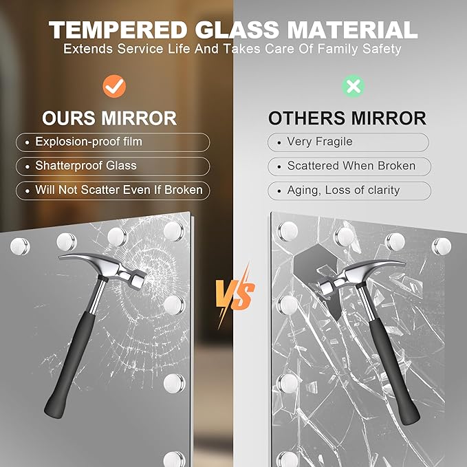 Hasipu LED Bathroom Mirror with Lights, 94" x 36" Hollywood Wall-Mounted Bathroom Mirror with 38 Dimmable Bulbs, 3 Colors Modes, Touch Control, Anti-Fog, Memory Function, Shatter-Proof, ETL Listed