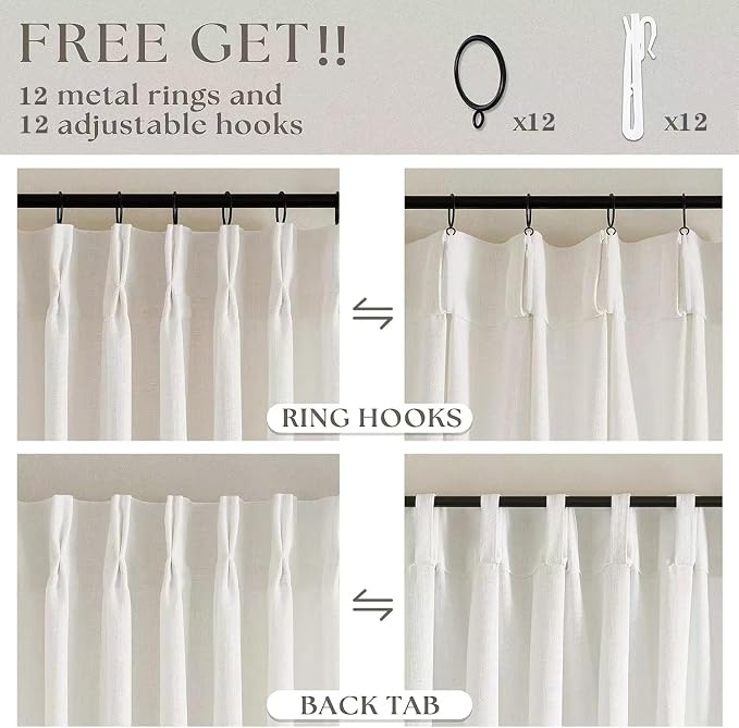 Natural Extra Wide 60 Inch Width Pinch Pleated 84 Inch Curtains | Thick Linen - Image 4