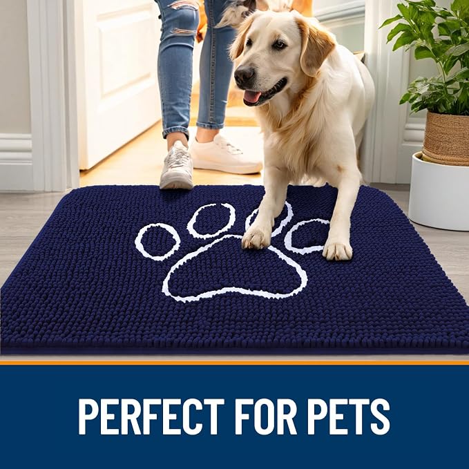 OLANLY Dog Door Mat for Muddy Paws 54x24, Paw Print Design Chenille Mud Mat | - Image 6