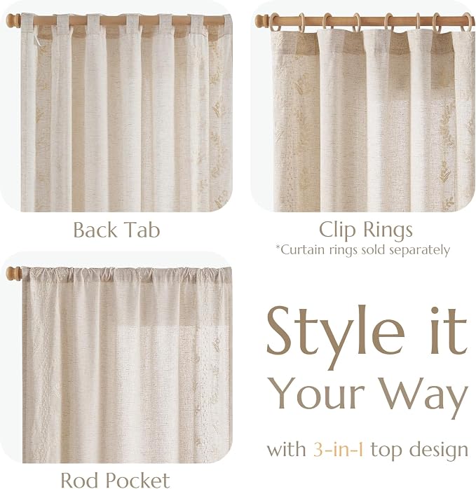 jinchan Belrose Linen Curtains for Bedroom Floral Curtains 72 Inch Length Linen - Image 6