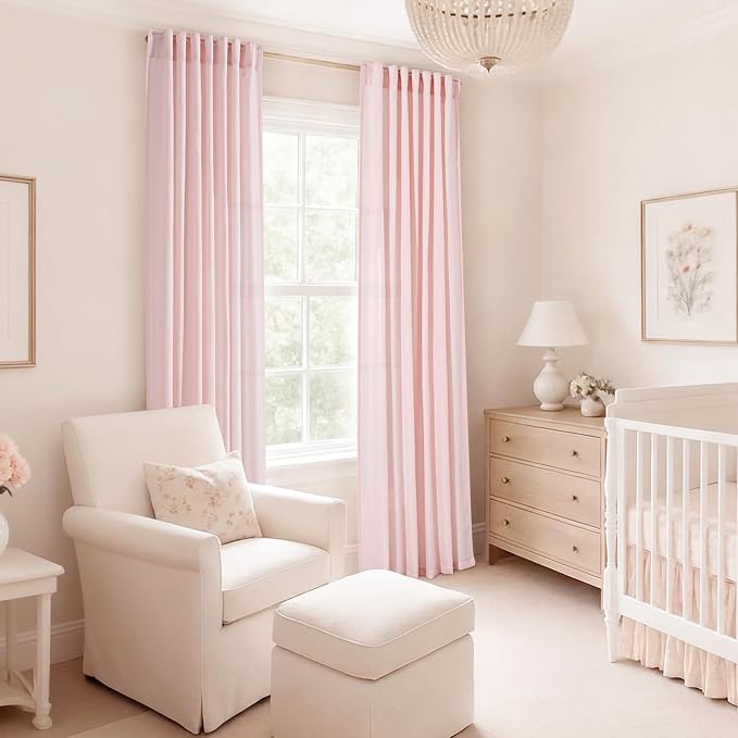 Pink Linen Curtains 84 Inch Length 2 Panels Set - Image 5