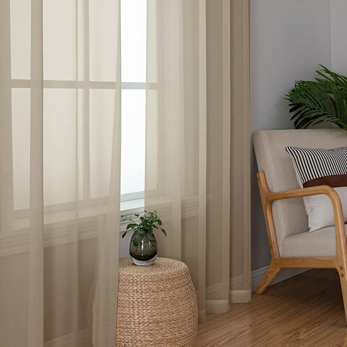 Aiyufeng Taupe Sheer Curtains 72 Inches Long 2 Panels Set, Semi Transparent - Image 2