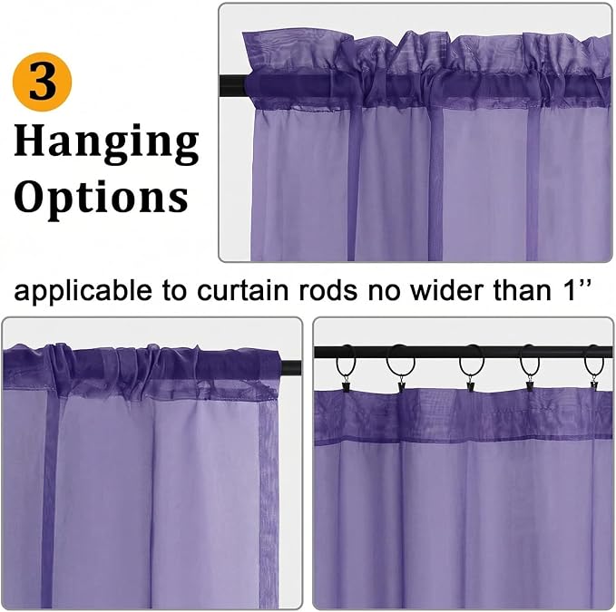 Gwine Sheer Curtains for Bedroom 54 inches Long - Image 2