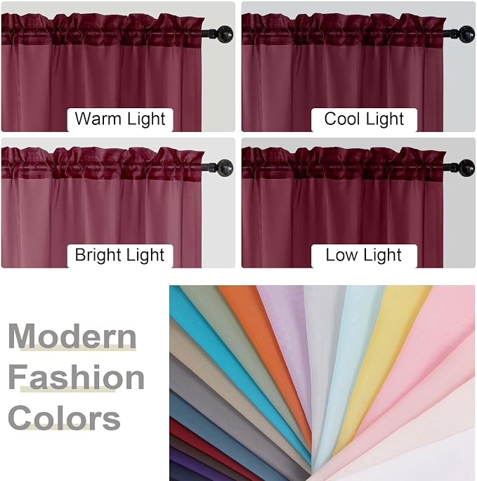 Sheer Burgundy Curtains for Bedroom Living Room 90 Inches Long 2 Panels Set - Image 7