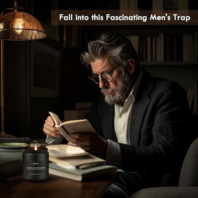 Vintage Leather Candle | Men Candles, Soy Candle for Home Scented - Man Scented Candles for Home, Men Gifts for Him - 7oz Black Jar Gifts for Friends