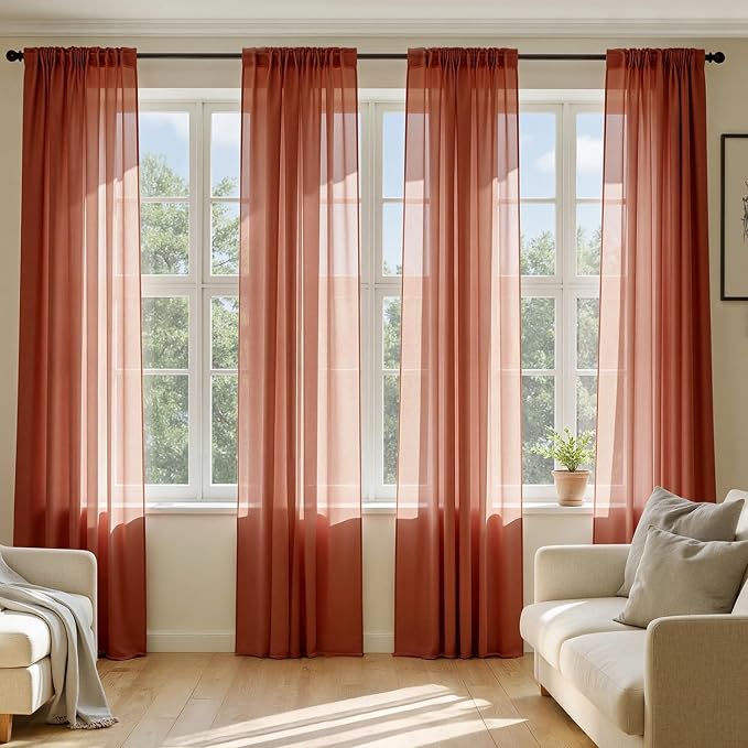 MIULEE 4 Panels Fall Burnt Orange Sheer Curtains 54 x 108 Inches | Light by MIULEE