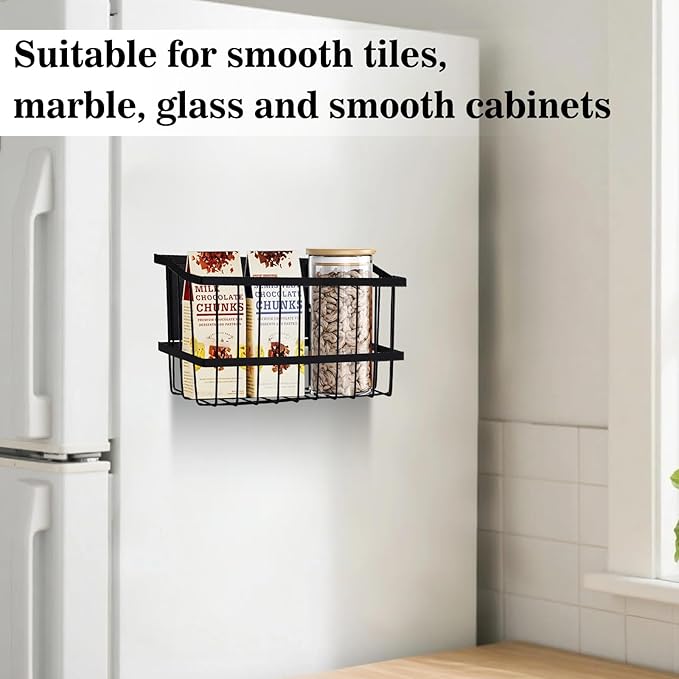 Magnetic Storage Basket, Black Magnetic Towel Basket with Strong Magnet for Kitchen Laundry Room Office School Organization and Home Dryer Ball Storage, 11.02"x3.15"x5.91"