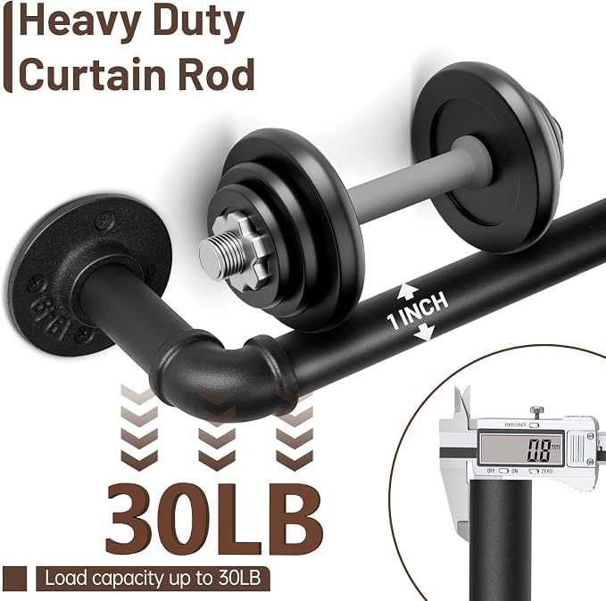 Zeerobee Curtain Rods for Windows 32 to 48, 1 Inch Industrial Wrap Around Black - Image 4