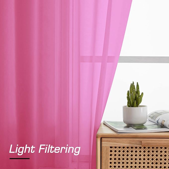 Simplebrand Hot Pink Sheer Curtains 84 Inches Long, Light Filtering Rod Pocket - Image 7