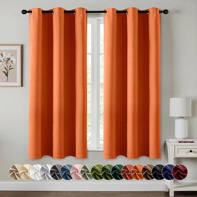 MIULEE Fall Blackout Curtains for Bedroom 2 Panels 40 x 54 Inch Long Orange | by MIULEE