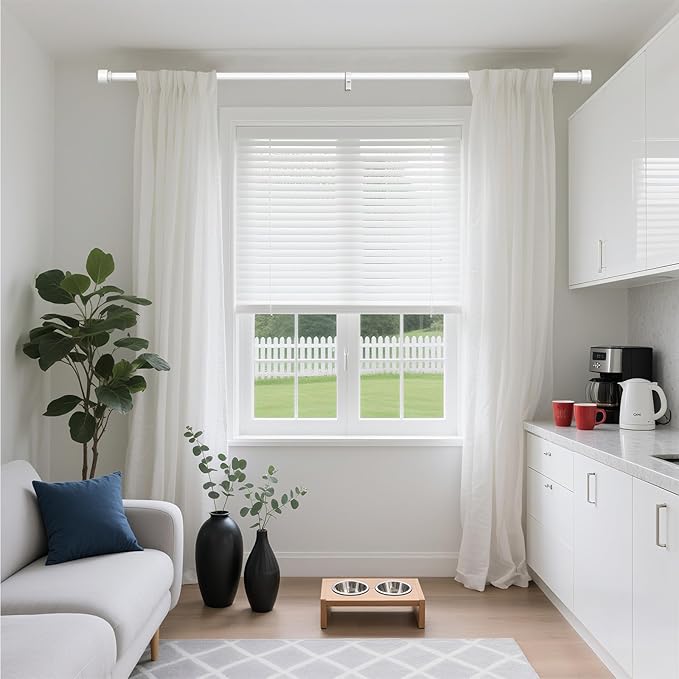 Modern White Curtain Rods for Windows 48 to 84 Inch, Decorative Drapery Rods - Image 2