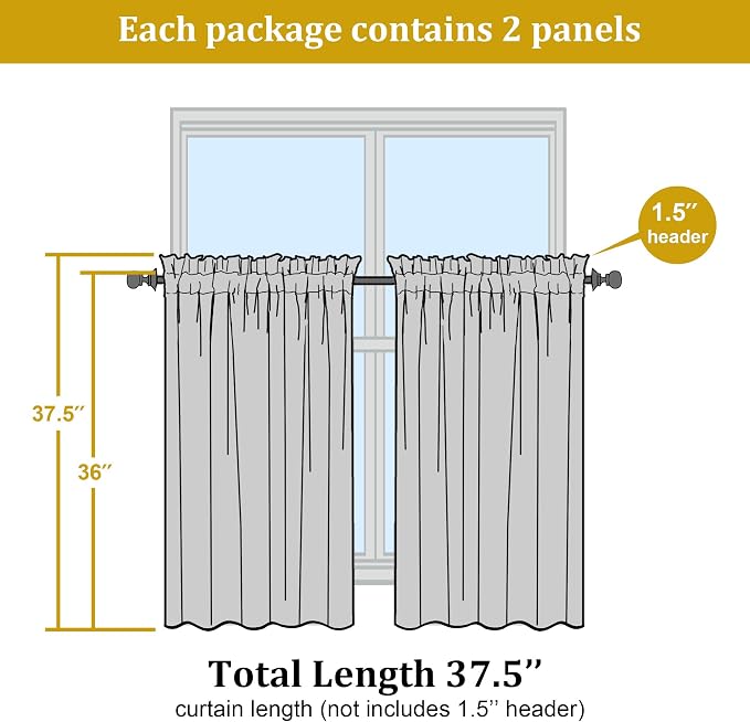 OWENIE Short Sheer Curtains 36 Inches 2 Panels Set - Image 3