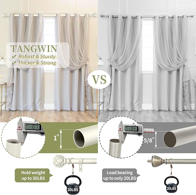 White Farmhouse Curtain Rods for Windows:18-45" Heavy Duty Adjustable Curtain Rod for Bedroom Living Room,Boho Decorative Rustic Drapery Rods with Vintage Coastal Texture Finials,Antique White