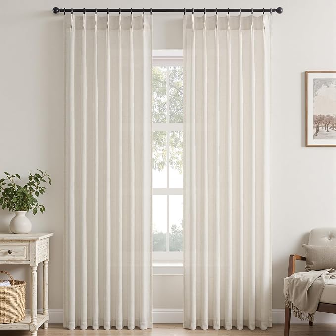 Topfinel 105 Inch Curtains 2 Panels Set, Two Packs Pinch Pleat Back Tab Linen - Image 9
