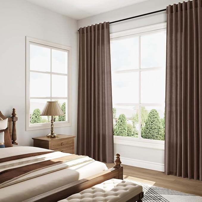 Cappuccino Linen Curtains for Living Room 105 Inches Long Light Filtering Semi - Image 6