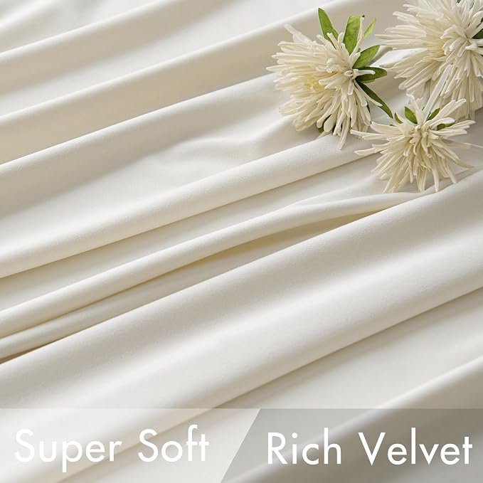 MIULEE Velvet Curtains 52x90 inches 2 Panels Ivory Room Darkening Curtains | - Image 4