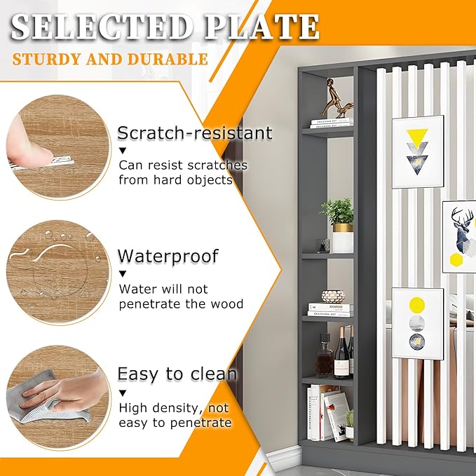 Wall Room Divider,Freestanding Room Divider with Shelves,Wood Room Divider Screen with Storage Cabinet, Wall Divider for Room Separation, for Home Office Decorative J 47.2×9.4×78.7in