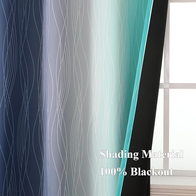 Estelar Textiler Navy Blue and Teal Gradient Blackout Curtains - Image 5