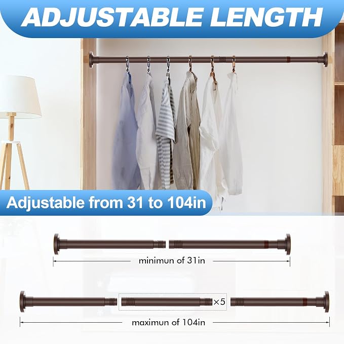 CorkLatta Bronze Shower Curtain Rod 31 to 104 Inch, 1 Inch Diameter Adjustable - Image 4