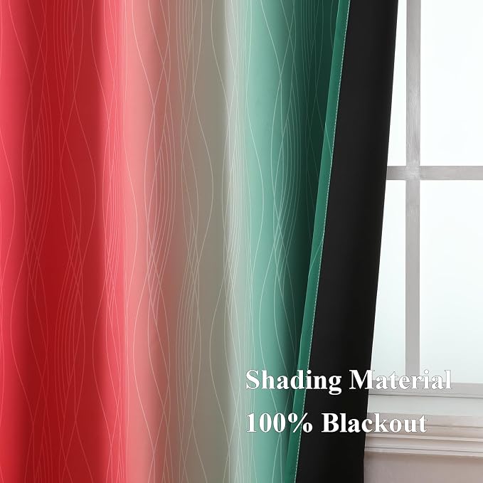 Estelar Textiler Red and Green Ombre Blackout Curtains - Image 5