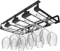 Wine Glass Rack - Under Cabinet Stemware Wine Glass Holder Glasses Storage Hanger Metal Hanging Organizer for Bar Kitchen 4 Rows Black