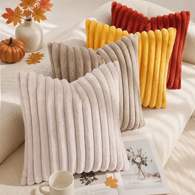 decorUhome Fall Faux Fur Throw Pillow Covers 16x16 Set of 2 Rust | Decorative - Image 5