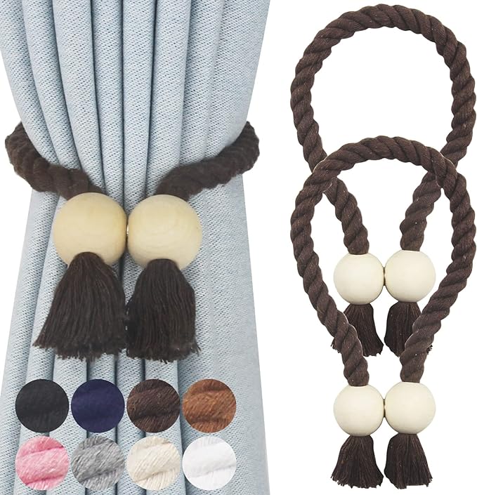 2 Pack Magnetic Curtain Tiebacks Cotton Hand Woven Tie Back Decorative Rope by CurtianTiebacks