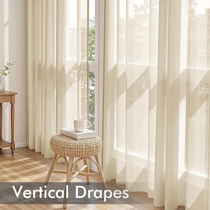 MIULEE Cream Sheer Curtains 102 Inches Long, 4 Panels Set, Light Filtering Rod - Image 5