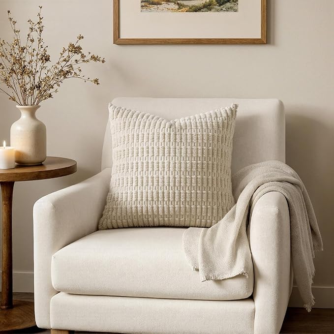 MIULEE Euro Sham Decorative Throw Pillow Covers 26x26 Cream White Pack of 2 | - Image 3