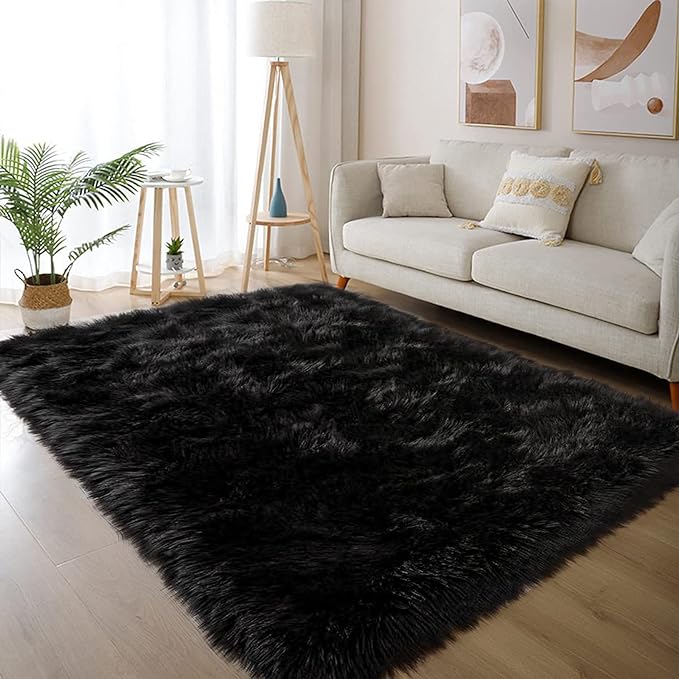 Latepis Black Fluffy Small Fur 3x4 Area Rug - Image 7