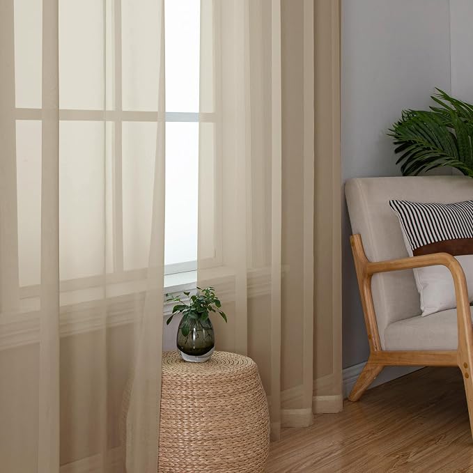 Chyhomenyc Taupe Sheer Curtains 45 Inch Long 2 Panels, Light Filtering Rod - Image 6