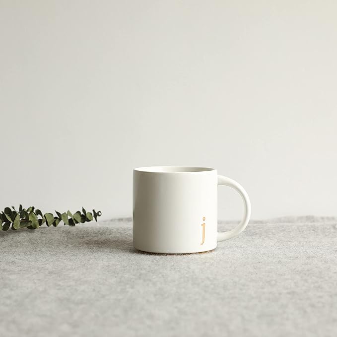 COLLECTIVE HOME - Monogram Ceramic Mugs, 15 oz Golden Initial Coffee Cups, Elegant Alphabet Tea Mugs, Elegant Personalized Mug with Gift Box, Luxurious Cups for Office and Home (j)