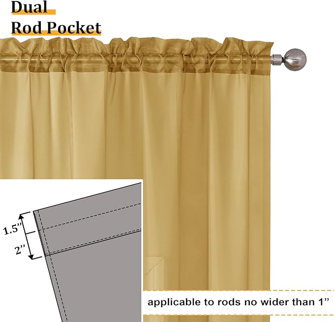 Aiyufeng Gold Sheer Curtains 63 Inch Length 2 Panels Set, Light Filtering Gold - Image 3