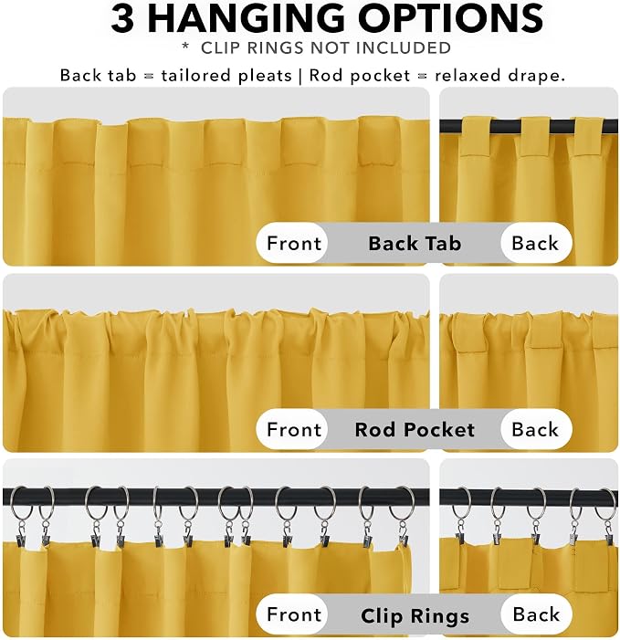 Deconovo Solid Back Tab and Rod Pocket Curtains Thermal Insulated Blackout - Image 2